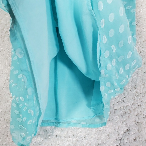 Soft Surroundings Shirt Women Medium Blue Dot Silk Rayon Lined Button Up Blouse - Picture 5 of 11